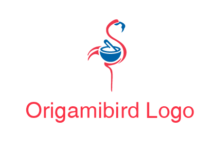 flamingo holding pestle mortar logo icon
