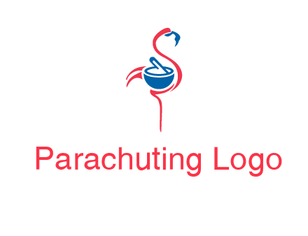 flamingo holding pestle mortar logo icon