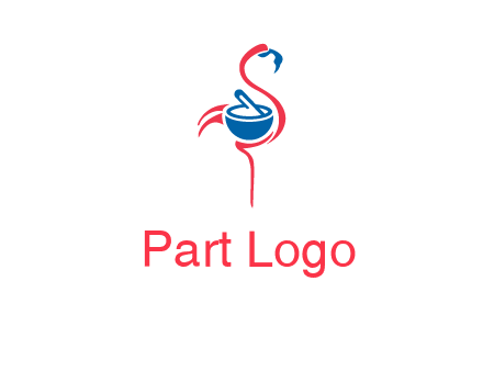 flamingo holding pestle mortar logo icon