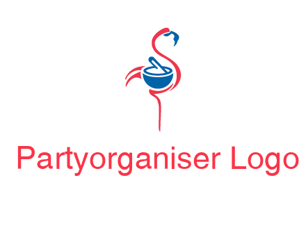 flamingo holding pestle mortar logo icon