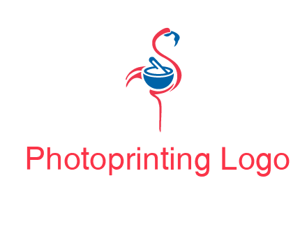 flamingo holding pestle mortar logo icon