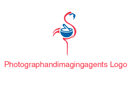 flamingo holding pestle mortar logo icon