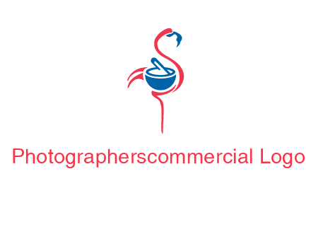 flamingo holding pestle mortar logo icon