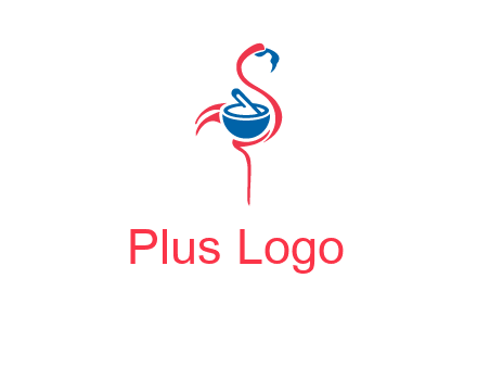 flamingo holding pestle mortar logo icon