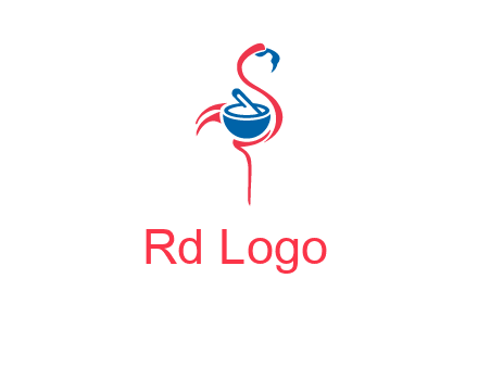 flamingo holding pestle mortar logo icon