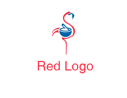 flamingo holding pestle mortar logo icon