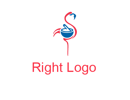 flamingo holding pestle mortar logo icon
