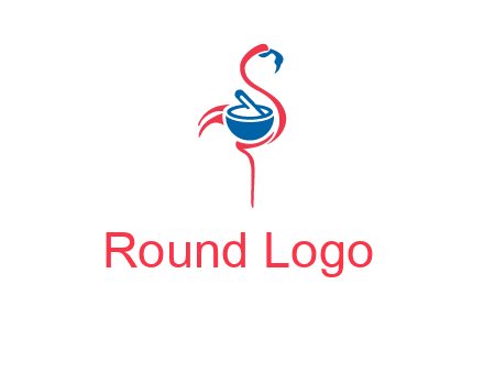 flamingo holding pestle mortar logo icon