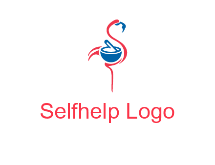 flamingo holding pestle mortar logo icon