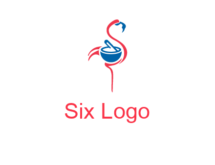 flamingo holding pestle mortar logo icon