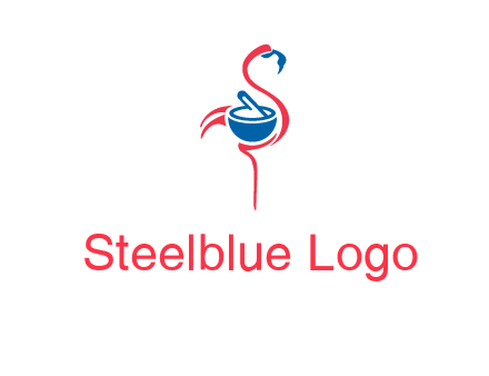 flamingo holding pestle mortar logo icon