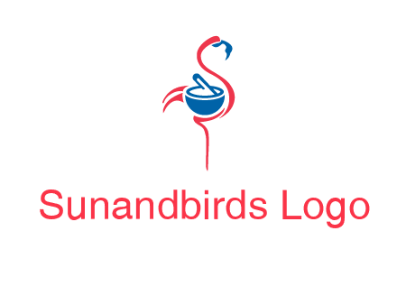 flamingo holding pestle mortar logo icon