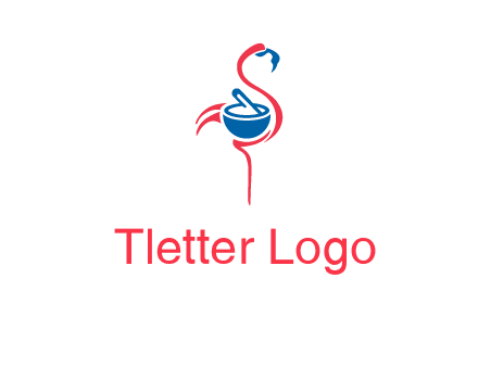 flamingo holding pestle mortar logo icon