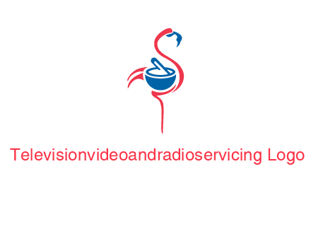 flamingo holding pestle mortar logo icon