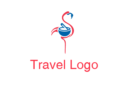 flamingo holding pestle mortar logo icon