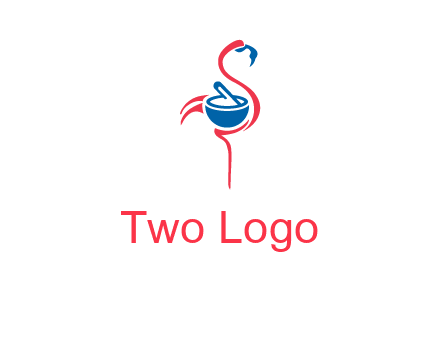 flamingo holding pestle mortar logo icon