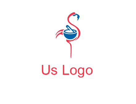 flamingo holding pestle mortar logo icon