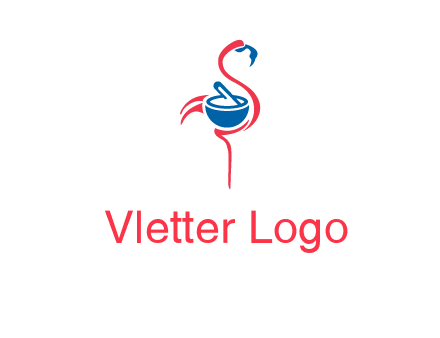 flamingo holding pestle mortar logo icon