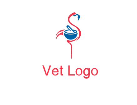 flamingo holding pestle mortar logo icon
