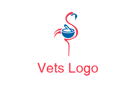 flamingo holding pestle mortar logo icon