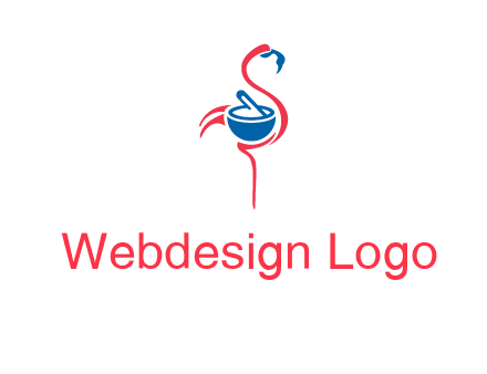 flamingo holding pestle mortar logo icon
