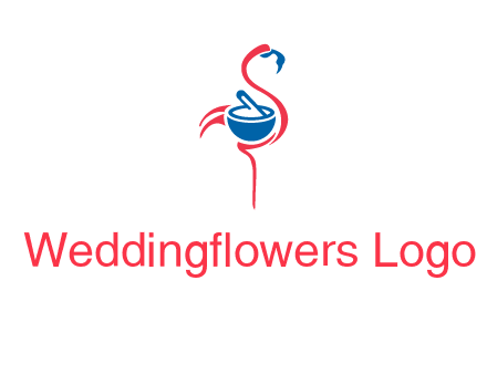 flamingo holding pestle mortar logo icon