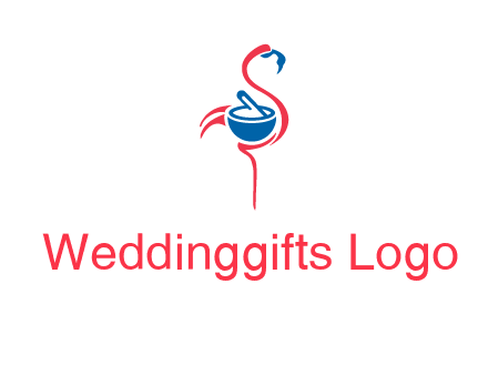 flamingo holding pestle mortar logo icon