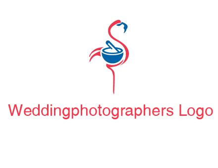 flamingo holding pestle mortar logo icon