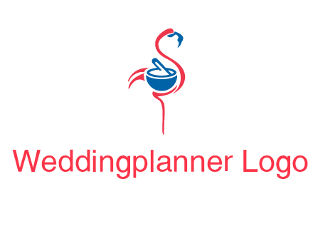 flamingo holding pestle mortar logo icon