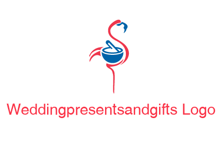 flamingo holding pestle mortar logo icon