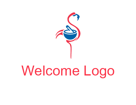 flamingo holding pestle mortar logo icon