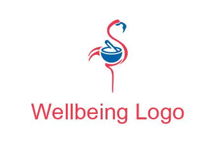 flamingo holding pestle mortar logo icon
