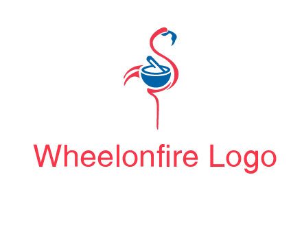 flamingo holding pestle mortar logo icon