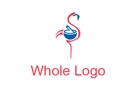 flamingo holding pestle mortar logo icon