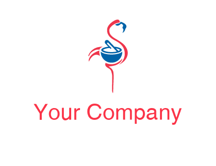 flamingo holding pestle mortar logo icon