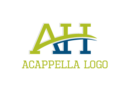 two curved lines passing between letters A an H