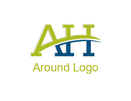 two curved lines passing between letters A an H