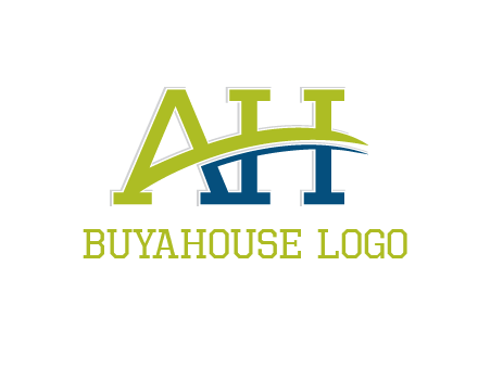 two curved lines passing between letters A an H