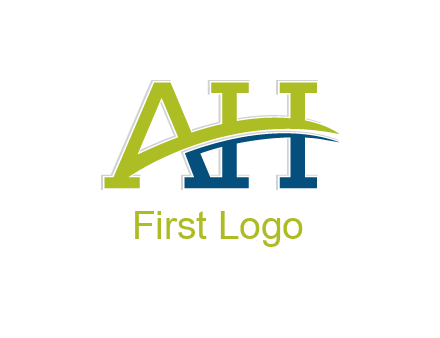two curved lines passing between letters A an H