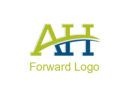two curved lines passing between letters A an H