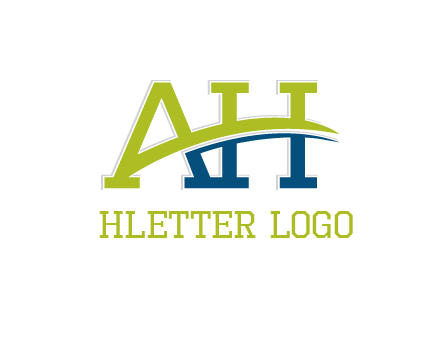 two curved lines passing between letters A an H