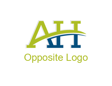 two curved lines passing between letters A an H