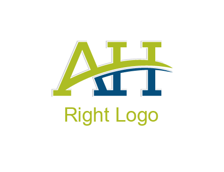 two curved lines passing between letters A an H