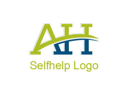 two curved lines passing between letters A an H