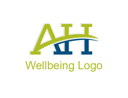 two curved lines passing between letters A an H