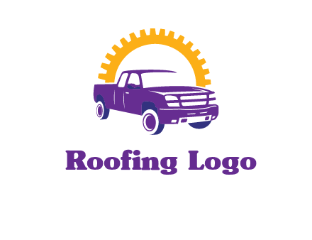 pickup truck logo with cogwheel gears icon