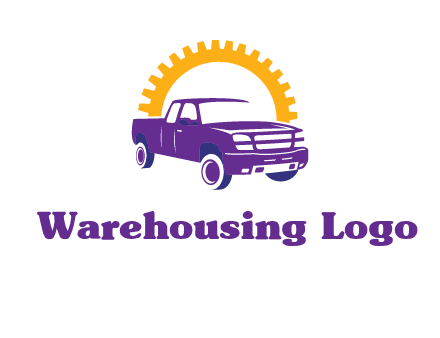 pickup truck logo with cogwheel gears icon