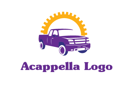 pickup truck logo with cogwheel gears icon