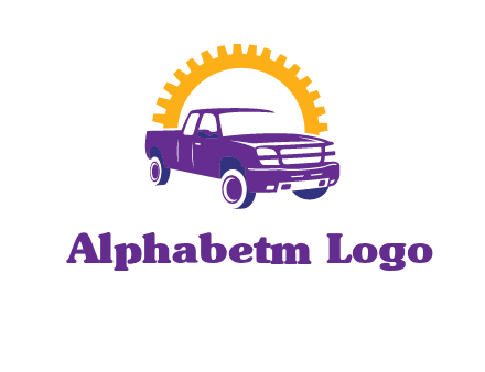 pickup truck logo with cogwheel gears icon