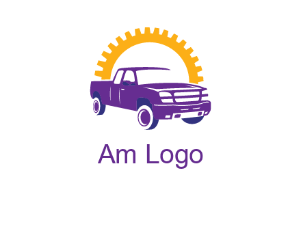 pickup truck logo with cogwheel gears icon